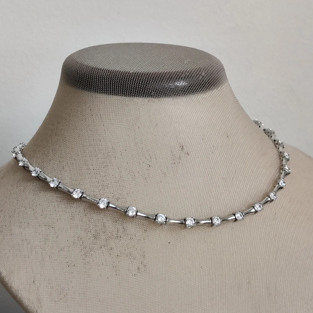 Elegant Sterling Silver and Cubic Zirconia Station Necklace - Picture 3 of 16